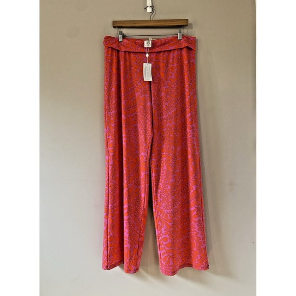 Trina Turk Trellis Swim Cover Up‎ Pants NWT Women's Sz XL Pink Orange Wide Leg - Picture 1 of 6